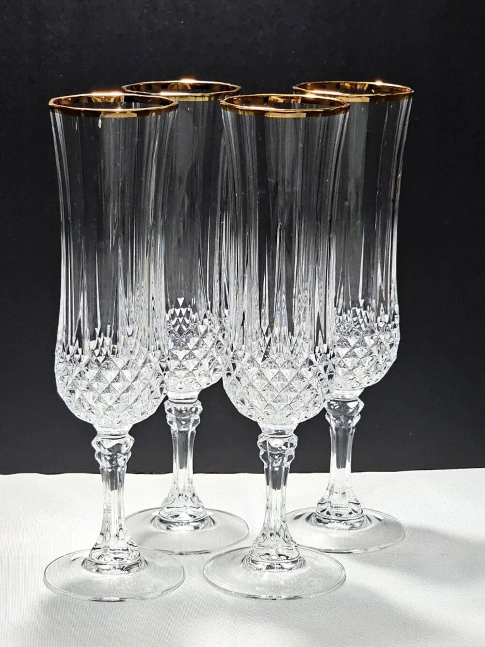4 Cristal D'Arques Longchamp Champagne Flutes Glasses 8
